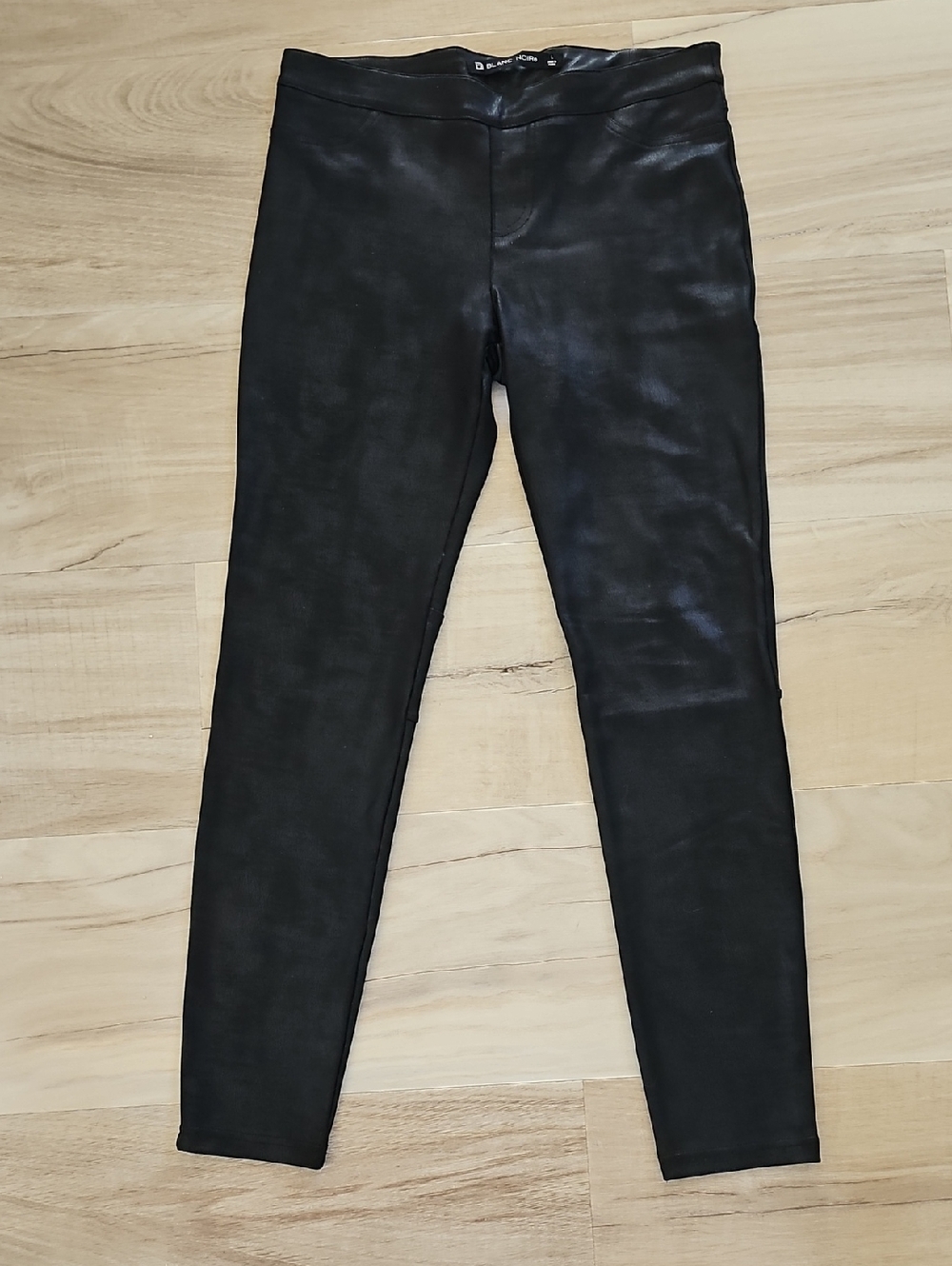 BLANC NOIR Black Leather Look Fabric Stretch Leggings Sz L